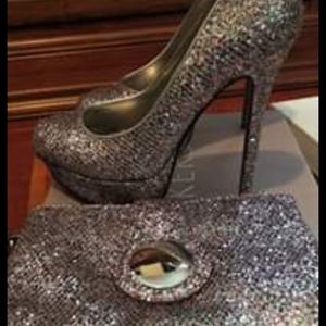Bedazzled glitter pump and matching clutch purse